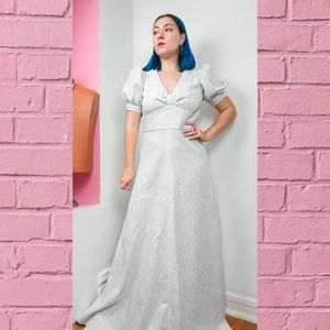 Vintage 60s/70s Handmade White & Silver Princess Maxi Dress